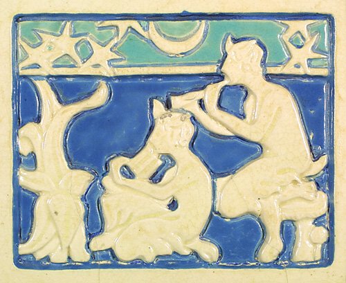 Newcomb plaque, satyrs, Nicholson, firi