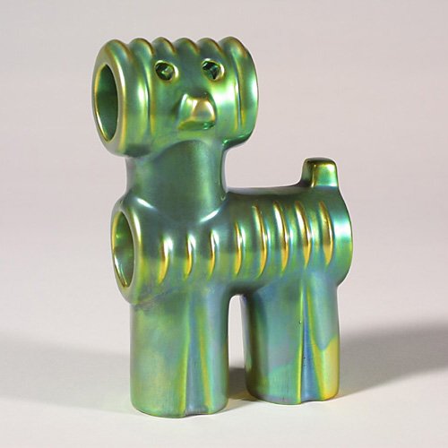 Zsolnay Eosin stylized dog, "Made in Hu
