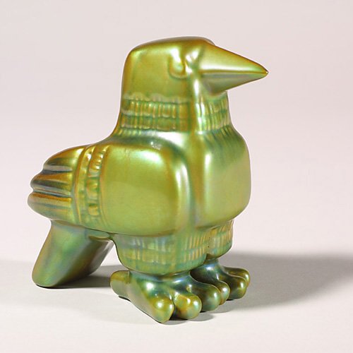 Zsolnay Deco bird, Judith Nador, green