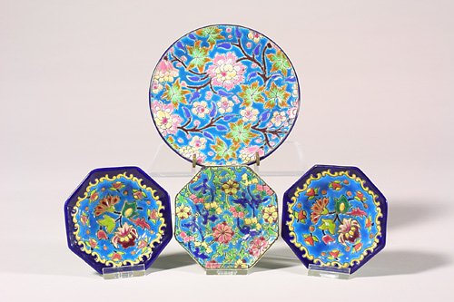 Four Longwy pieces, 3 ashtrays, 1 plate