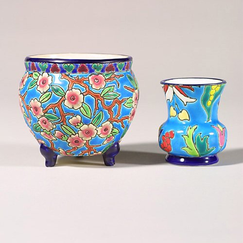 TwoLongwy items, jard, floral, 3 7/8" r