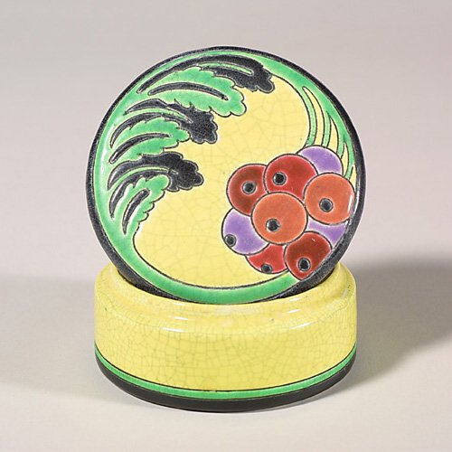 Longwy box, Deco, round, 2 1/8" x 4"