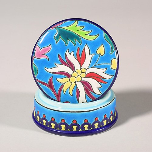 Longwy round covered box, 2" x 3 5/8"