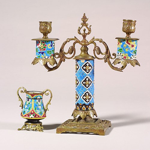 Two Longwy items,vase and candelabra, m