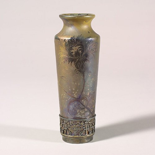 Massier-like vase, metal mount, 8 1/8"