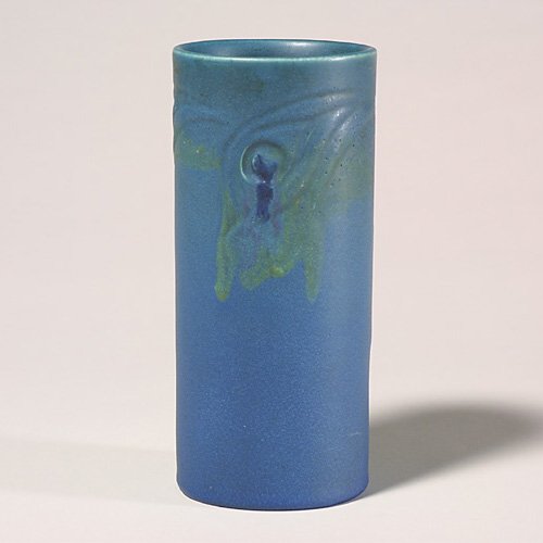 Rookwood Mat vase, peacock feathers, To
