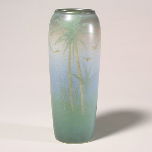 Rookwood Vellum vase, palm trees, Shira