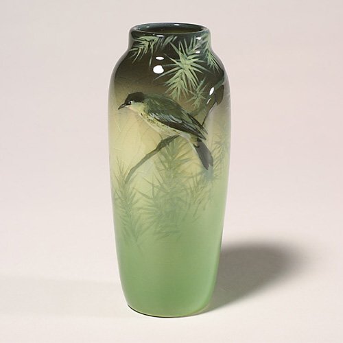 Rookwood Iris vase, bird, 1907, 907 F,