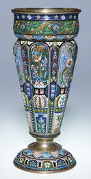 645: Russian silver gilt & enameled chalice, 8 5/8"