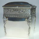 719: Fabergé silver gilt tea caddy, 4 1/2"X3 3/4"