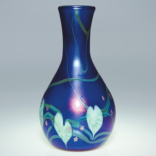 1058: Moorcroft Okra glass vase, with Okra, British, Art Glass, Glass | PIPS TRIP