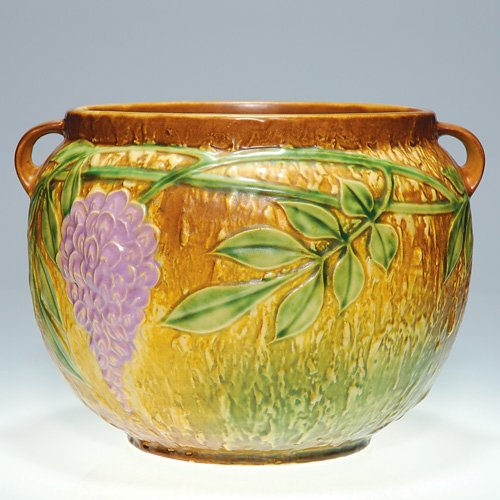 Roseville Wisteria 8" jardiniere in brown