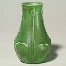 398: Grueby green mat vase, tooled flowers, small rim c