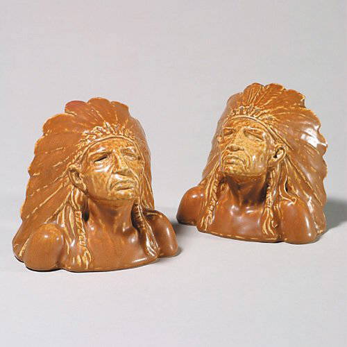 Rookwood Indian Head Bookends, 1930, 615