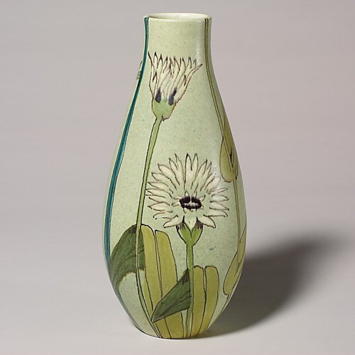 Raymor (Italian) vase with floral decoration, 12 1: Italian vase, 12 1/2 inches, decorated with some type of esoteric aquatic plants. Marked "Raymor Italy R1695."