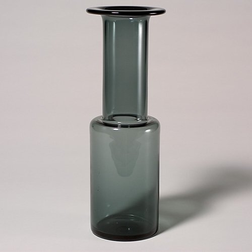 Holmegaard, smokey blue vase, 15 1/8": Tall smokey blue vase in contemporary style, engraved "Holmegaard." Height 15 1/8 inches. Nelson Collection.