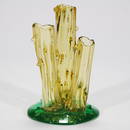 548: Steuben stump vase, 3 prong, amber/green, signed, 