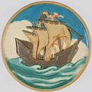 1291: Rookwood faience tile, clipper ship, 12" 