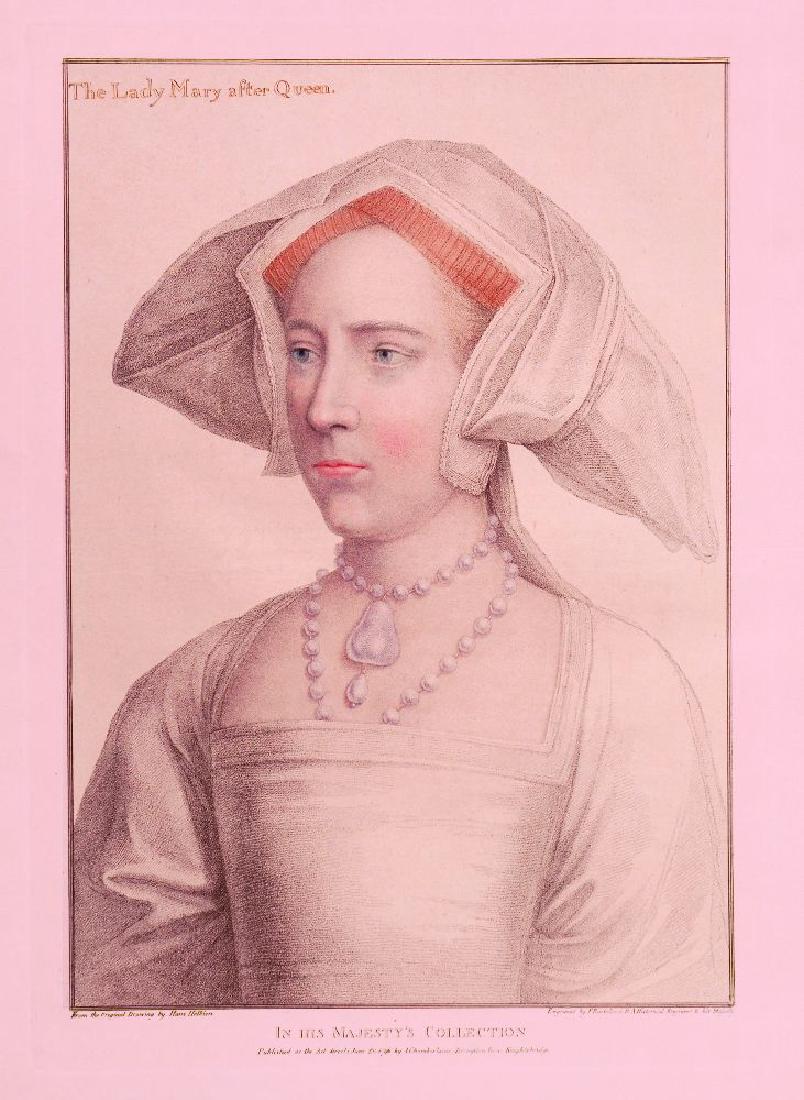 Francesco Bartolozzi RA (Italian: Francesco Bartolozzi RA (Italian, 1727-1815)THE LADY MARY AFTER QUEEN;SIR JOHN MORETwo stipple engravings printed in colours, 1792-96, both from the book 'Imitations of Original Drawings by Hans Holbe