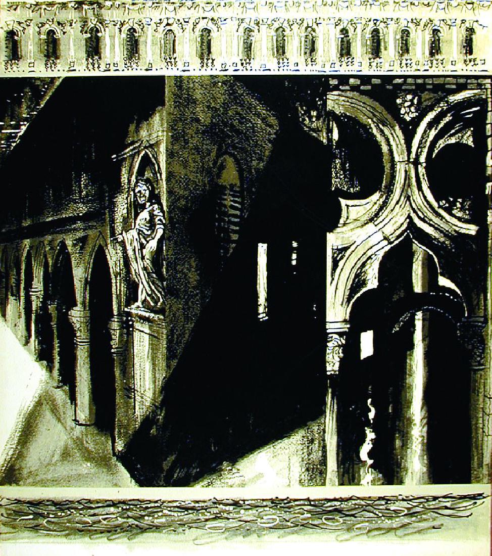 *John Piper (British: *John Piper (British, 1903-1992) DEATH IN VENICE: side panel leftScreenprint in colours, 1973, the edition was 70, from the 'Death in Venice' portfolio printed by Kelpra Studio, London, published by M