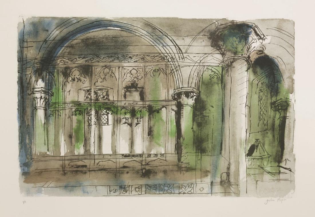 *John Piper (British: *John Piper (British, 1903-1992)INGLESHAM CHURCHLithograph printed in colours, 1989, signed and inscribed 'P/P' in pencil, a printer's proof aside from the edition of 100, produced to raise money for