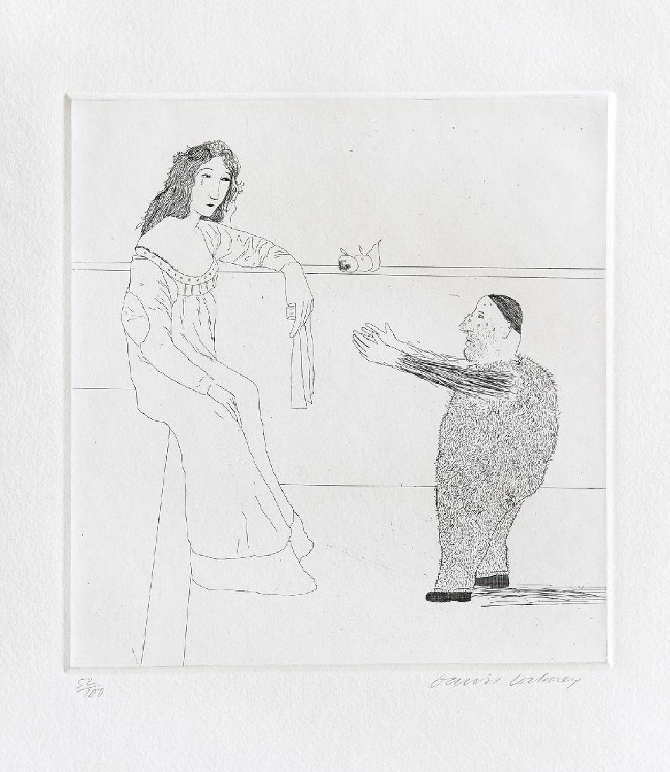 *David Hockney (British: *David Hockney (British, b.1937)PLEADING FOR THE CHILD (T.104)Etching with aquatint, 1969, signed and numbered 52/100 in pencil, from the story 'Rumpelstilzchen', for the book 'Six Fairy Tales from th