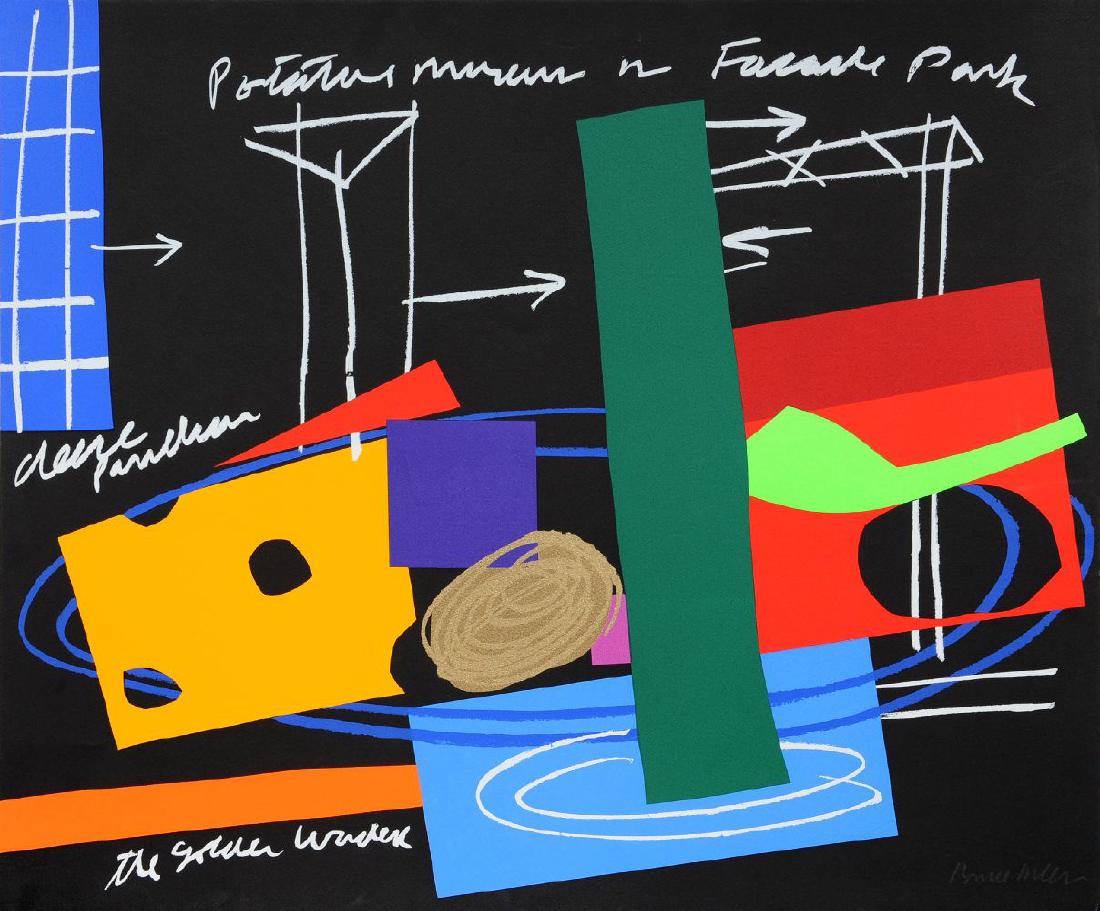 *Bruce McLean (Scottish: *Bruce McLean (Scottish, b.1944)FACADE PARKScreenprint in colours, 1998, signed in pencil, on Somerset Satin wove paper, the full sheet printed to the edgessheet 73 x 89cm, framed*Artist's Resale Righ