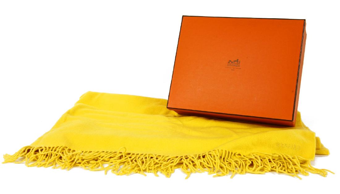 An Hermès of Paris yellow cashmere fringe blanket (1 of 1)