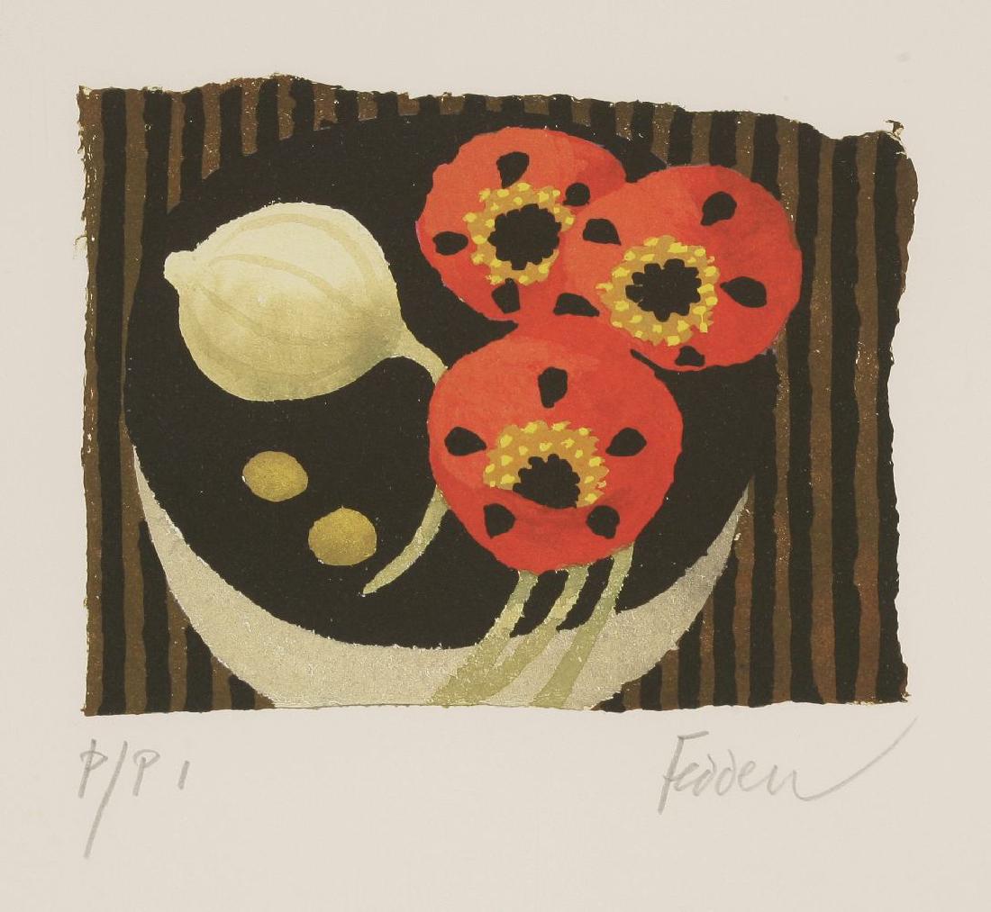 *Mary Fedden (British: *Mary Fedden (British, 1915-2012)STILL LIFELithograph printed in colours, 2009, signed and inscribed 'P/P1' in pencil, on wove paper, the full sheetimage 22.5 x 25.5cm, mounted*Artist's Resale Right m
