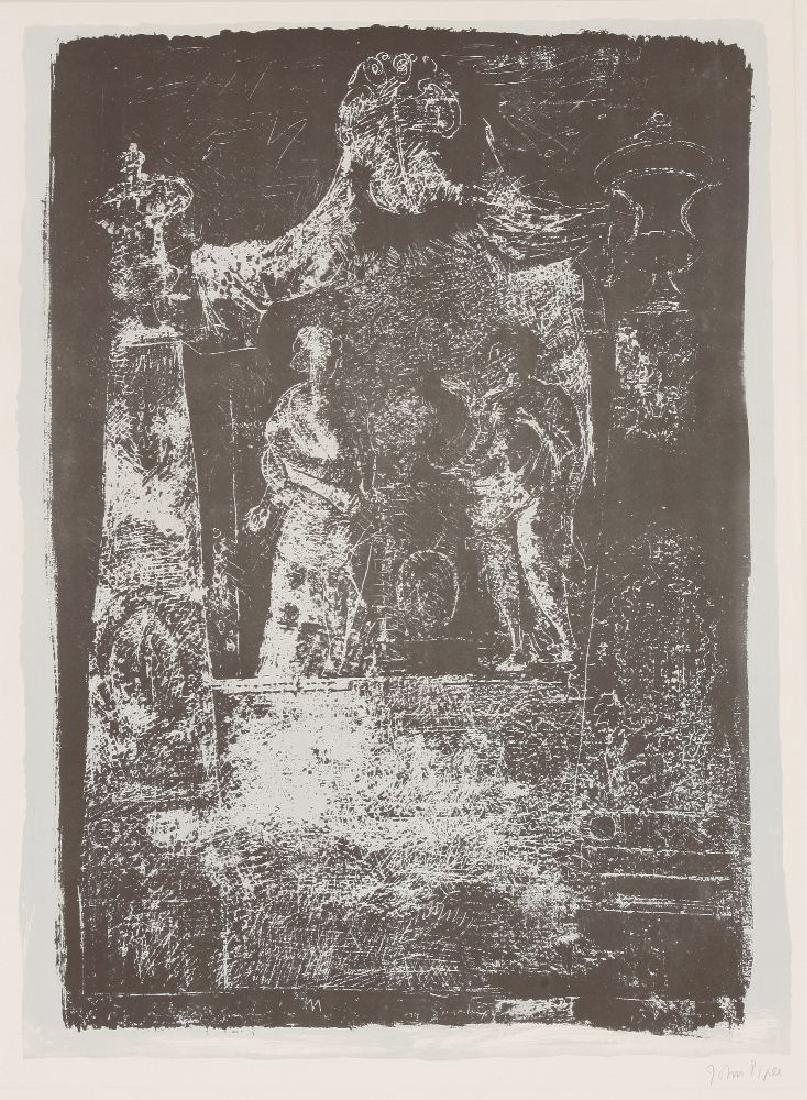 *John Piper (British: *John Piper (British, 1903-1992)EXTON, RUTLAND: MONUMENT BY GRINLING GIBBONS, 1686 (LEVINSON 126)Lithograph printed in colours, 1964, from 'A Retrospective of Churches', signed in pencil, a proof asid