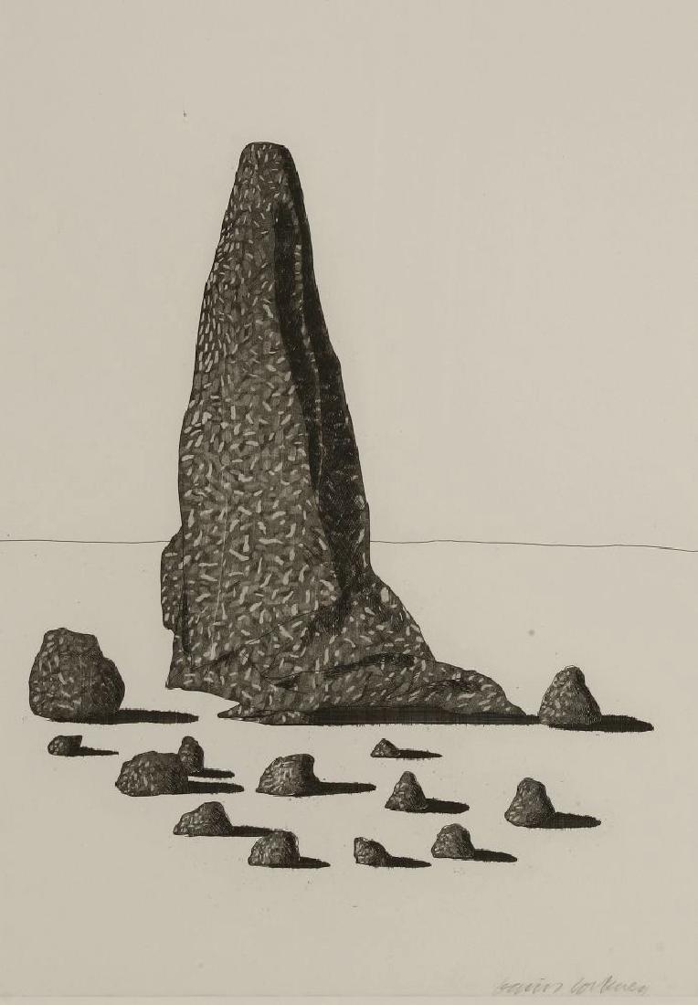 *David Hockney (British: *David Hockney (British, b.1937)THE SEXTON DISQUISED AS A GHOST STOOD STILL AS STONE (TOKYO 87)Etching and aquatint, 1969, from 'The Boy Who Left Home to Learn Fear' for 'The Brothers Grimm Fairy Tale