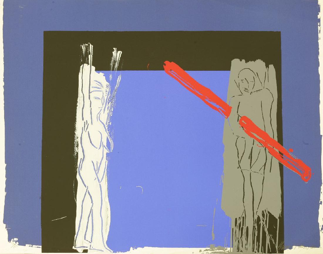 *Bruce McLean (British: *Bruce McLean (British, b.1944)WHITE MAN, GREY MAN AND RED LINOScreenprint in colours, 1985, signed and numbered 82/100 in pencil, on wove paper, the full sheet printed to the edgessheet 80 x 100cm, u