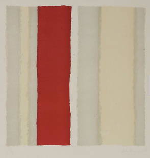 Yuko Shiraishi (Japanese: Yuko Shiraishi (Japanese, b.1956)UNTITLED (RED STRIPE)Lithograph printed in colours, 1989, signed, dated and numbered 130, on wove paper with full marginssheet 61.2 x 72cm, unframed