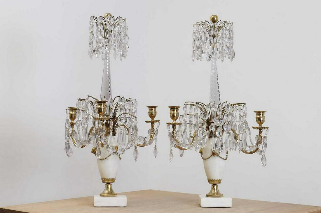 A pair of Gustavian three-light table girandoles, (1 of 6)