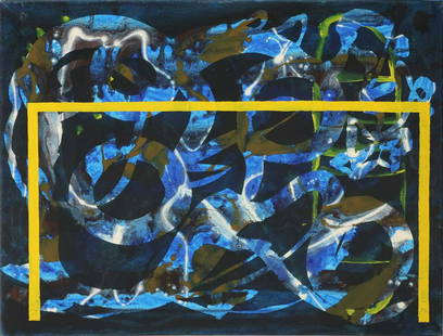 *Maurice Cockrill RA (1936-2013): *Maurice Cockrill RA (1936-2013) *Maurice Cockrill RA (1936-2013) 'The Blue Deluge with Yellow Bridge' signed, dated and inscribed 'Maurice Cockrill/2003/The Blue Deluge with Yellow Bridge' verso, oil