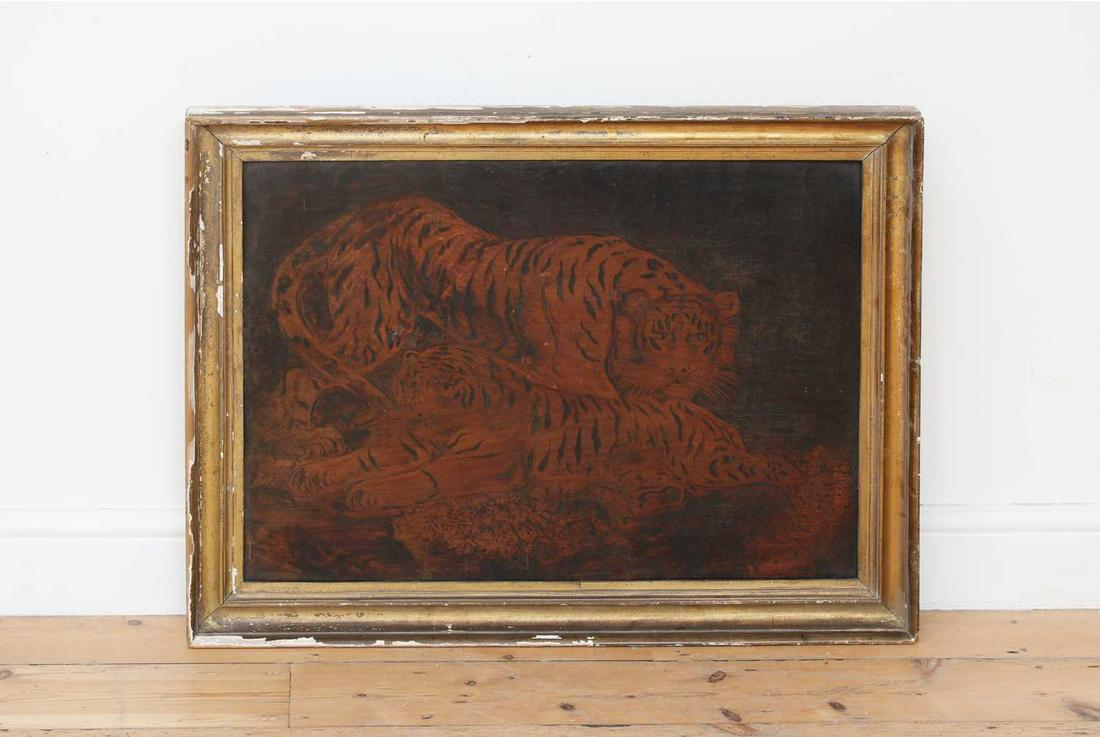 Joseph Smith,: Joseph Smith, In the manner of Joseph Smith, three pokerwork panels, after George Stubbs, two indistinctly signed and dated 1825, depicting tigers, one 51 x 69cm two 27 x 42cm (3) Condition report: Gi