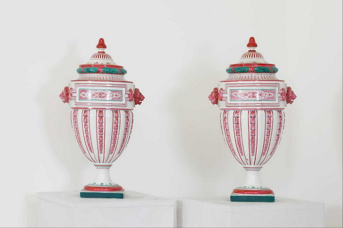 A pair of Gien faience vases and covers, (1 of 1)