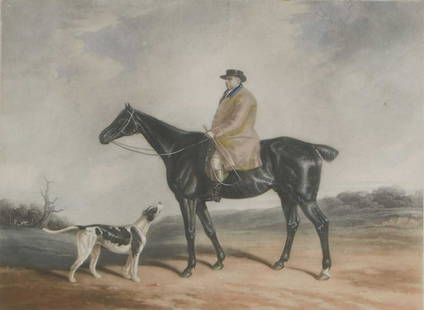 Thomas Goff Lupton (1791-1873) after William Barraud: Thomas Goff Lupton (1791-1873) after William Barraud Thomas Goff Lupton (1791-1873) after William Barraud John Ward Esq. on Blue Ruin with his favourite hound, Betsy aquatint in colours image 42.5 x