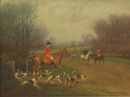 John Alexander Harrington Bird (1846-1936): John Alexander Harrington Bird (1846-1936) John Alexander Harrington Bird (1846-1936) A huntsman and hounds preparing to draw cover signed 'Harrington Bird' l.r., oil on canvas 35.5 x 46cm overall: 45