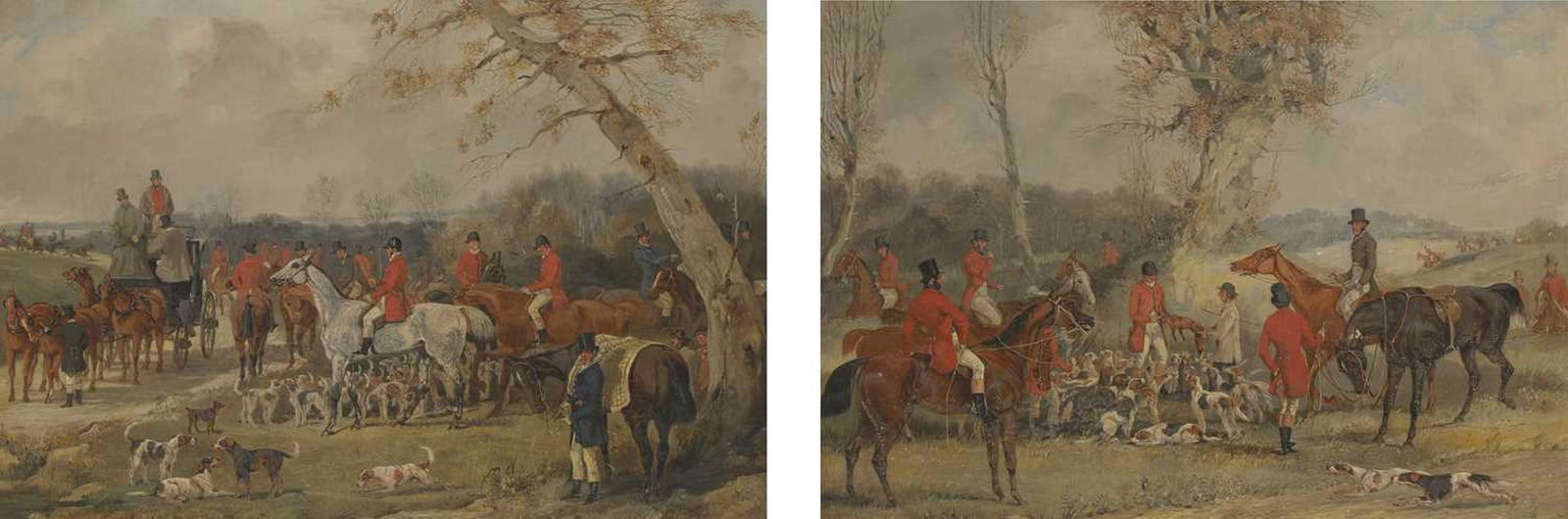 Henry Thomas Alken (1785-1851): Henry Thomas Alken (1785-1851) Henry Thomas Alken (1785-1851) The Meet; The Kill a pair, signed ‘H Alken’ l.r. and l.c. respectively, oil on canvas 28 x 38cm (2) Provenance: Cecil Dunn-Gar