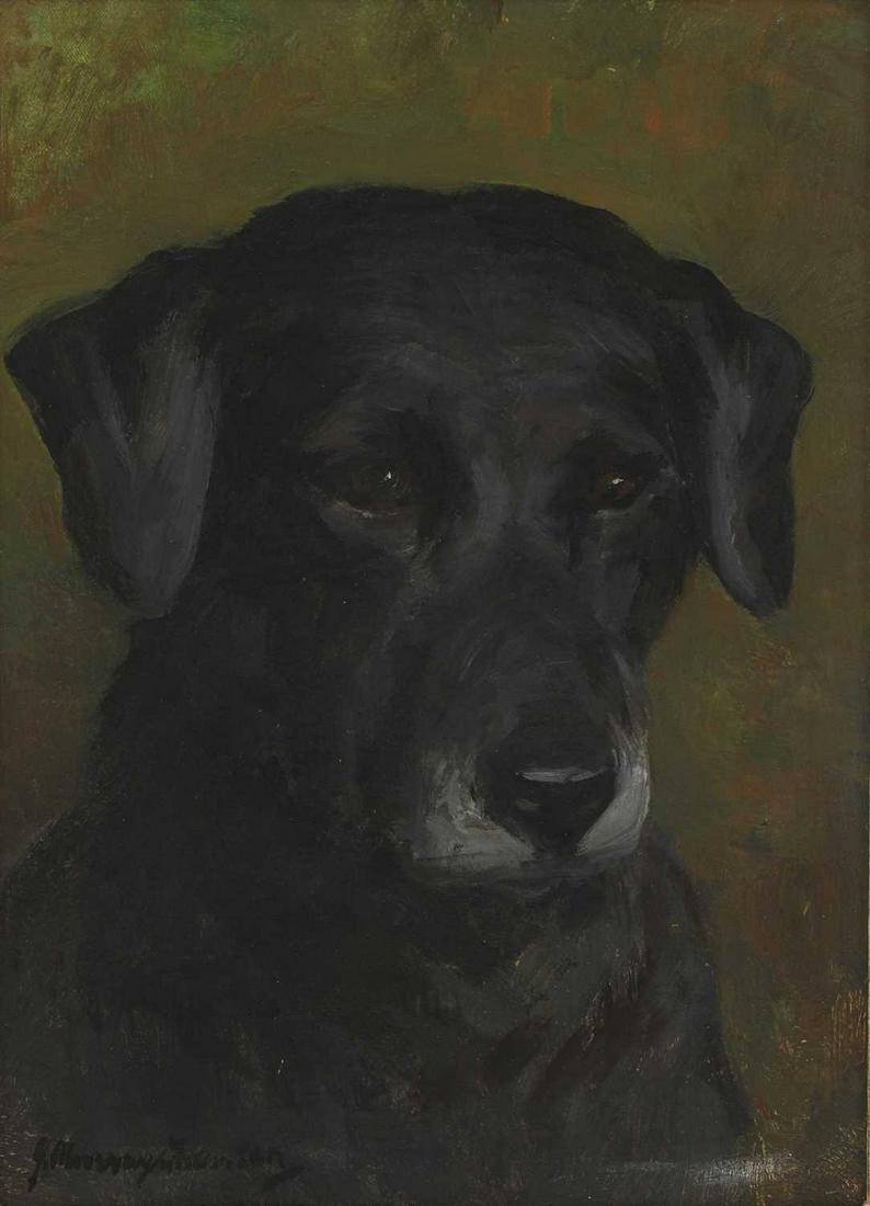*John Murray Thomson (1885-1974): *John Murray Thomson (1885-1974) *John Murray Thomson (1885-1974) A Black Labrador signed 'J Murray Thomson' l.l., oil on board 36 x 26cm *Artist's Resale Right may apply to this lot. Overall: 42.5 x
