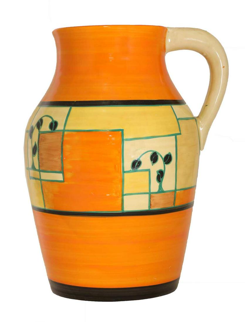 A Clarice Cliff 'Branch and Squares' Lotus jug, (1 of 3)