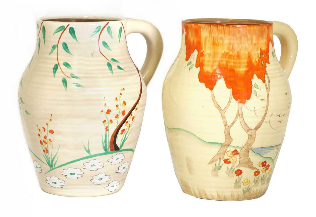 A Clarice Cliff 'Orange Toarmina' Lotus jug, (1 of 3)