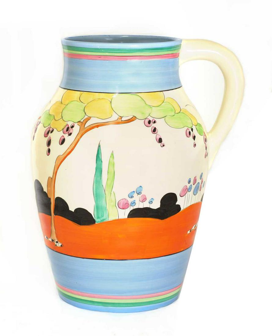 A Clarice Cliff 'Appliqué Idyll' Isis jug, (1 of 3)