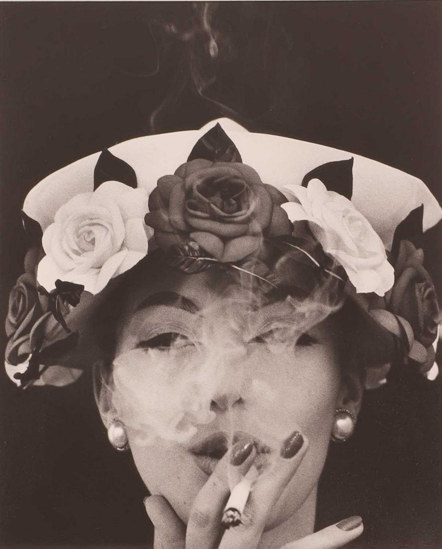 William Klein (American-French, b.1928): * William Klein (American-French, b.1928) 'Hat and Five Roses, Paris, Vogue', 1956 monochrome photograph, signed 'William Klein' in pencil verso, inscribed with title and dated verso 44 x 34.5cm Condi