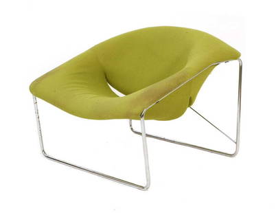 A French 'Cubique' lounge chair,: A French 'Cubique' lounge chair, designed in 1968 by Olivier Mourgue for Airborne International, the wire frame upholstered in green wool fabric, raised on chromed supports, 79cm wide 70cm deep 64cm h