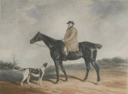 Thomas Goff Lupton (1791-1873) after William Barraud: Thomas Goff Lupton (1791-1873) after William Barraud Thomas Goff Lupton (1791-1873) after William Barraud John Ward Esq. on Blue Ruin with his favourite hound, Betsy aquatint in colours image 42.5 x 5