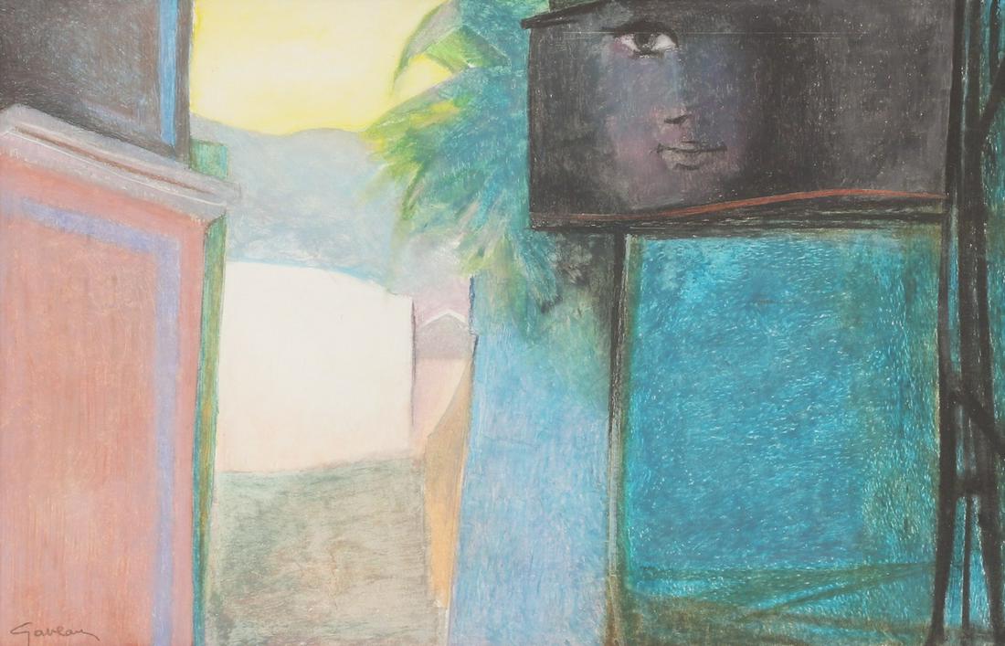 Claude Gaveau (French, b.1940): Claude Gaveau (French, b.1940) ? Claude Gaveau (French, b.1940) Face in landscape signed 'Gaveau' l.l., pastel 30 x 44cm Condition Report: Not viewed out of glazed frame. Appears to be in good conditi