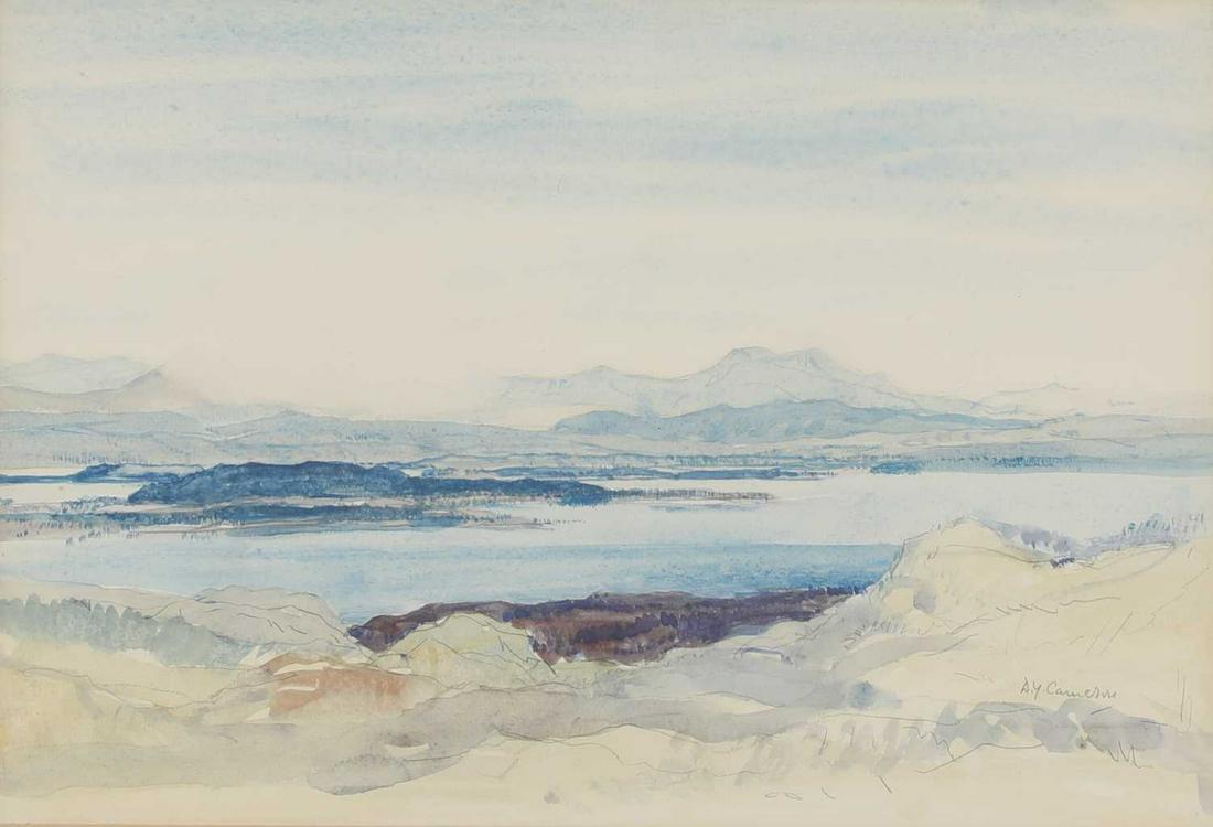 Sir David Young Cameron (1865-1945): Sir David Young Cameron (1865-1945) Sir David Young Cameron (1865-1945) Isles of Loch Maree signed 'D Y Cameron' l.r., pencil and watercolour 24 x 24cm Provenance: With Alex Reid & Lefèvre Ltd.,