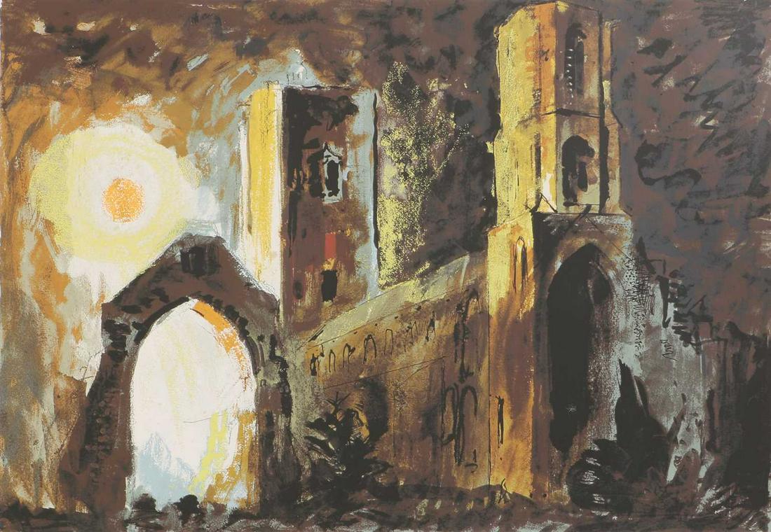 John Piper CH (1903-1992): John Piper CH (1903-1992) ▴ John Piper CH (1903-1992) 'Wymondham, Norfolk' (Levinson, 324) screenprint in colours, 1981, signed 'John Piper' in pencil l.r. and numbered 33/70 l.l. 55 x 76cm Cond